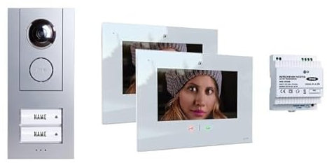 m-e Video Türsprechanlage 2 Familie – Sprechanlage mit Kamera für Einfamilienhaus – WLAN & App-Anbindung – 7 Zoll Touchscreen, Nachtsicht & digitaler Bildspeicher - 4 Draht (Silber/weiß)