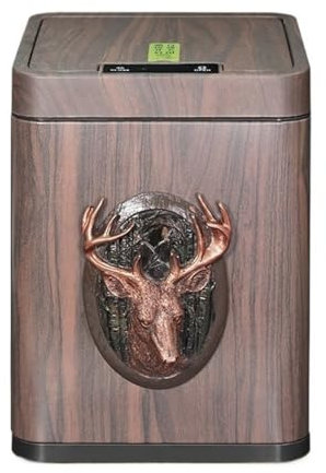 CHENGAIJIAN Poubelle, Poubelle à Induction Intelligente en Grain de Bois Vintage avec Couvercle, Port USB Poubelle(Deer,12L)