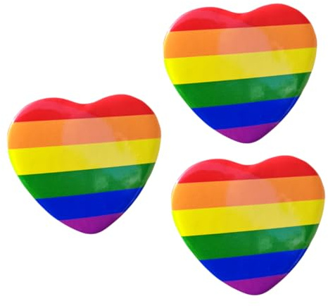 Herz Regenbogen Broschen aus Blech für Partys und Paraden | 6 Farben, Dekorativ und Modisch, 3 Stück, Herzform, für Menschen oder Unterstützer