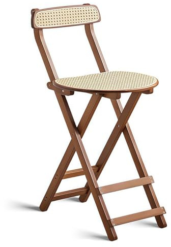 GAOCUNBING Bambus-Klappstuhl mit Rückenlehne, Rattan-Esszimmerstühle, zusammenklappbarer Hochstuhl, 100 kg Kapazität, platzsparend, tragbar, Barhocker für Küchenmöbel, Walnuss, 76 cm