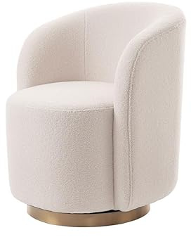 MY Furniture West End Swivel Dining Chair - Ivory Borg with Brass Base/Luxurious Boucl? Upholstery & Curved Backrest/Smooth 360° Swivel Motion/Elegant Modern Accent Chair for Dining & Living Space