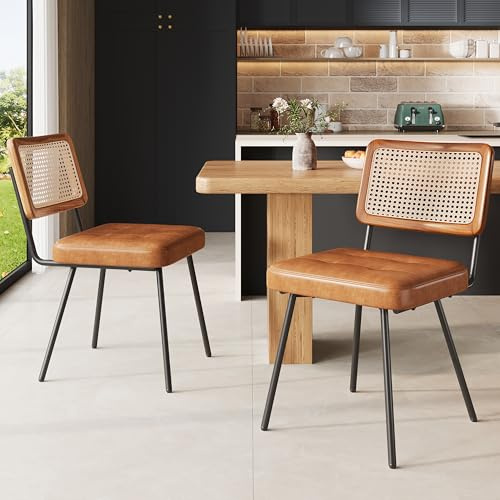 IHO SOFA Esszimmerstühle 2 Set, Esszimmermöbel, Wohnzimmer Stühle Dining Chair, Kunstleder (2 Stück) Esszimmerstuhl, Polsterstuhl Stühle Esszimmer, Rattan-Loung Retro-Stuhl, Braun Küchenstuhl