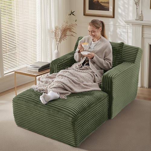 Bladez Modernes Chaiselongue Sofa aus Cord – Bequemes Schlafsofa & Relaxsessel ohne Montage, Weiches Liegesofa für Wohnzimmer, Büro & Apartment (Green)