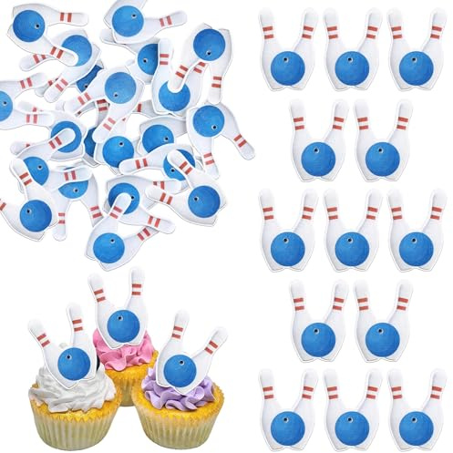 48 Stück Essbar Bowling Cupcake Toppers Waffel Papier Sport Kugel Tortendeko Essbar Bowling Kuchen Deko für Baby Dusche Kinder Geburtstag Party Kuchen Dekorationen Blau