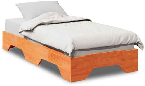 kithwjll Massivholzbett, stapelbar aus massivem Kiefernholz, wachsbraun, Lattenrost inklusive, platzsparend für Schlafzimmer und Gästezimmer, 100x200 cm