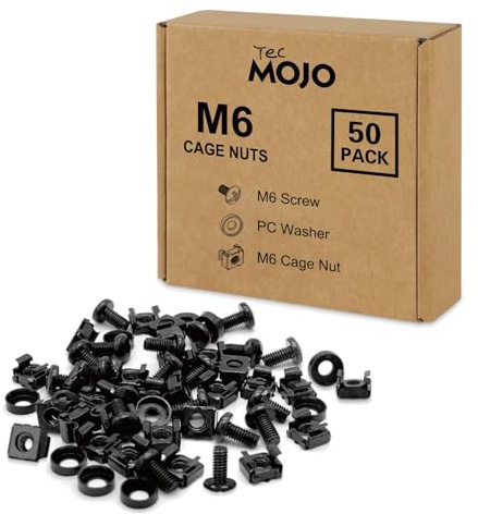 Tecmojo M6×12mm (50 Stück) Käfigmuttern Schrauben Set für Netzwerkschränke - 50er Set Patchpanel Racks Servergehäuse 19-Zoll 10-Zoll Montagesatz Stahl - Schwarz