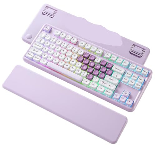 MAufrNAhx Drahtlose mechanische Tastatur B87 Herz QMK VIA benutzerdefinierte RGB-Gaming-Tastatur Beauty Aesthetic Keeb Handgelenkauflage kompatibel mit(Purple Heart)
