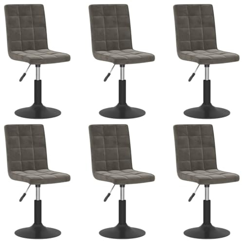 Foknhdi 6 Esszimmerstühle Drehstuhl Samt dunkelgrau Höhenverstellbar 40x52x102,5-117,5 cm mit Stahlgestell Drehbar Sitzgruppe für Küche Esszimmer Wohnzimmer