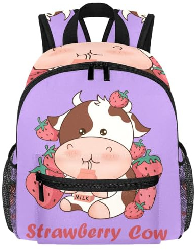 Lightweight Kids Backpack Kindergarten School Bag Child Rucksack Daypack for 3-8 Years Old Strawberries and Cows Drinking Milk