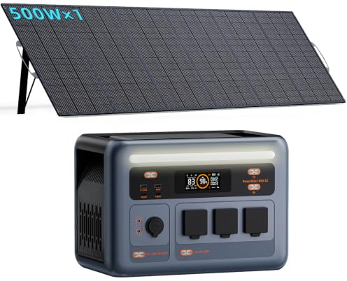 PowerMax 1800SE Estación de Energía Portátil con Panel Solar 500W 1024Wh | Batería LiFePO4 1024Wh, 3 tomas CA 1800W, Carga rápida 0-80% en 45 min, Generador Solar de Emergencia para Acampar