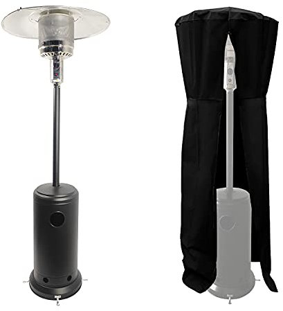 Happy Garden Parasol Chauffant Oslo - Chauffage d'extérieur au gaz en Acier Noir + Housse de Protection