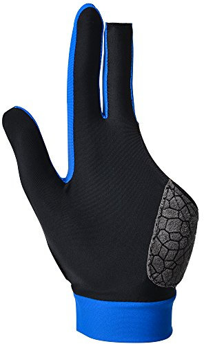 Billard-Handschuhe für Damen und Herren, elastisch, Lycra, 3 Finger, geeignet für Billard-Shooter, Carom, Pool, Snooker, Queue, Sport, rechts oder links (links/Silikongel, blau, M)