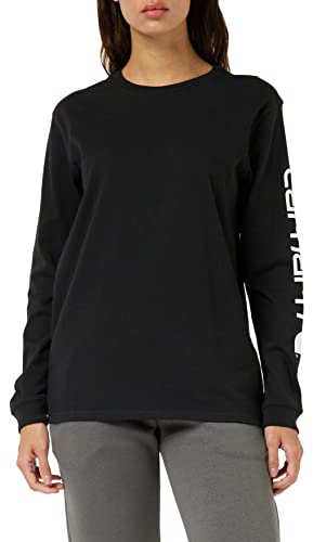Carhartt, Women's, Loose Fit Heavyweight Long-Sleeve Logo Sleeve Graphic T-Shirt, Black, S