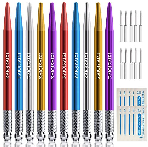 Microblading Pens 10 Piece Light Manual Tattoo Eyebrow Pens For Permanent Makeup Supplies Durable Aluminum Pen With Lock-Pin Tech 10Pcs Tattoo Microblading Pen