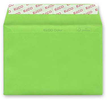 Elco 18832.62 Color Box mit Deckel und 250 Briefumschläge/Versandtasche, Haftklebeverschluss, C6, 100g, intensiv-grün, Fenster: nein