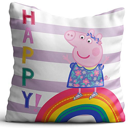 Peppa Wutz Pig Kissen Happy 40x40 cm Kuschelkissen Dekokissen Auto-Kuschel-Kissen Zierkissen Schmusekissen Kopfkissen Rosa Smile Sunny Mama Wutz Papa Wutz George Wutz Doktor Elefant Frau Mümmel