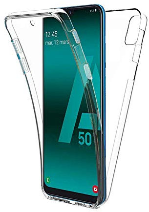 COPHONE® kompatibel Samsung Galaxy A50 Hülle Silikon 360 Grad transparent. Total transparent, weiche Vorderseite + harte Rückseite. Stoßfeste 360-Grad-Touch-Handyhülle für Galaxy A50