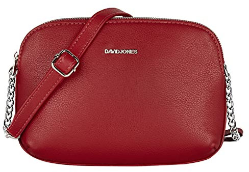 David Jones - Damen Mittelgroße Umhängetasche Viele Fächer - Frau Kleine Schultertasche Zip Reißverschluss PU Leder - Multi Taschen Handtasche - Messenger Crossbody Bag Handy Praktisch Mode - Rot