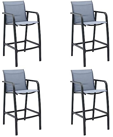 vidaXL 4X Garten Barstuhl Barhocker Gartenstuhl Gartenmöbel Tresenstuhl Thekenhocker Tresenhocker Gartenbar Stuhl Hocker Grau Textilene
