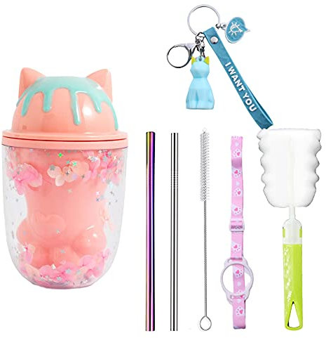 Taza de viaje con pajita rosa para el hielo, para el congelador, taza de viaje, regalo para cumpleaños (pata de gato púrpura, 200 ml)