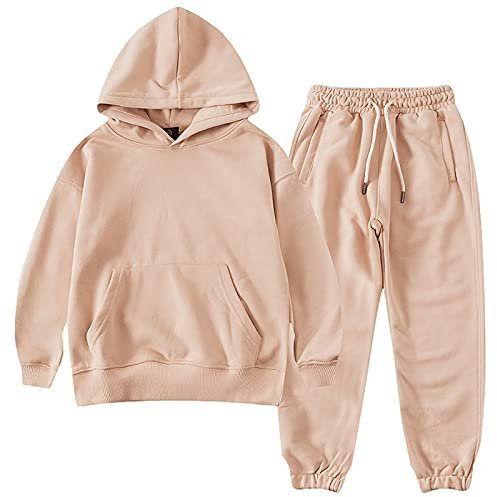 amropi Jungen Hoodie Trainingsanzug Kapuzenpullover Sweatshirt und Jogging Hose Kleidungsset Khaki, 11-12 Jahre