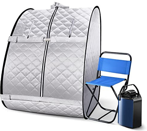 Portable Steam Sauna, Foldable Lightweight Steam Saunas for Home Spa, 3L & 800W Steam Generator with Protection, Bag & Chair Included, Steam Sauna with Remote Control for Recovery Wellness Relaxation