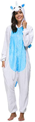 chuangminghangqi Einhorn Pyjamas Unisex Erwachsene Schlafanzug Damen Flanell Jumpsuit Kostüm Tierkostüme Onesie (Blau,XL)