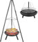 Brasero Exterieur avec Gril Suspendu, Brasero Exterieur Ø60cm, Gril Pivotant Barbecue, Trépied Brasero Barbecue Suspendu avec Grille, 200 cm Chaîne Réglable en Hauteur et 152cm Trépied