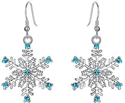 EVER FAITH Schneeflocke Ohrringe Damen Österreichische Kristall Winter Party Ohrhänger Klar Gold-Ton (Blau Silber-Ton)
