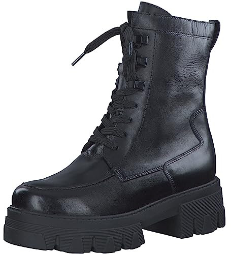 MARCO TOZZI Damen Stiefeletten zum Schnüren aus Leder Plateau, Schwarz (Black), 39