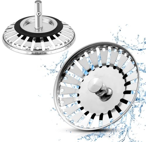 2 Piezas Tapón Fregadero de Cocina de Acero Inoxidable, Tapón de Lavabo de Baño, Colador de Fregadero, Filtro de Fregadero, Filtro Desague Fregadero, Tapón para Desagüe Fregadero (Diámetro 84mm)