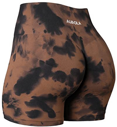 AUROLA Damen Dream Tie Dye Women Yoga-Shorts, Braun-Schwarze Batikfärbung, XS