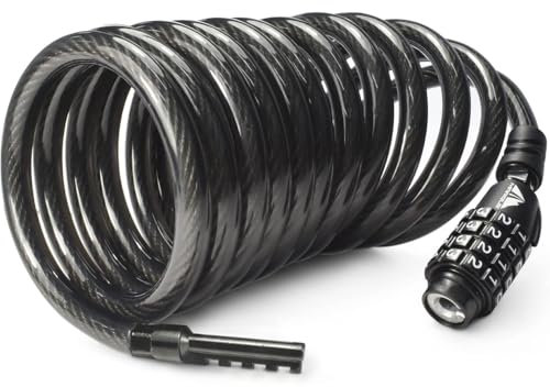 MARQUE Combination Bike Lock Cable- 3/8 inch (5FT, 10FT, 15FT, 25FT) Resettable Combination Lock, Anti-Theft Coiled Secutiry Cable for Bicycles, Kayaks, Paddle Boards, Gates and Outdoor Gear (10 FT)