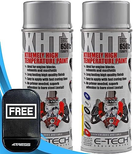 4TRESS E-TECH 2 x 400ml XHT Silver Extremely High Temperature Spray Paint Brake Caliper Engine Block 650°C Non Slip Car Dash Mat (4T-XHT-002)