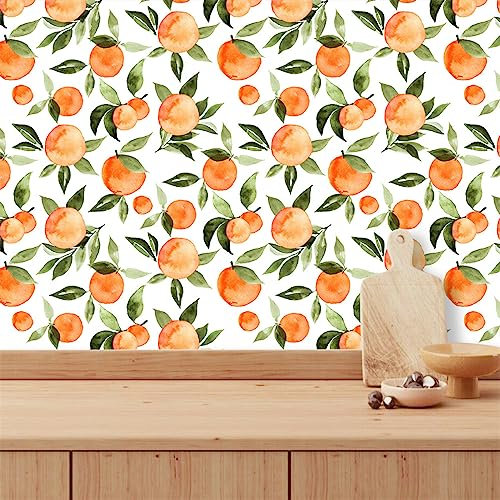 Wallpaper Orange Green Fruit Peel and Stick Wallpaper Removable Wallpaper for Bedroom Bathroom Kitchen Living Room Decor Vinyl Stick on Wallpaper Self Adhesive Wallpaper 2P (40x250cm)