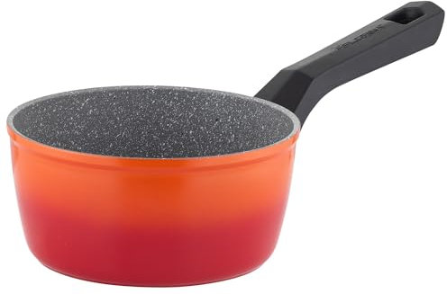 Florina Aluminium Stieltopf (1,3 l) 16 cm I Kasserolle CHILI I Antihaftbeschichtung Stein-Imitierend I Kleiner Milchtopf mit hohem Rand I Kochtopf Geeignet für alle Herdarten & Induktion (Orange)