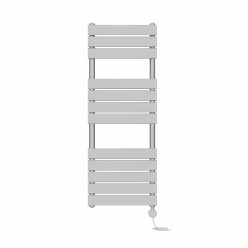 NRG Chrome 1200x450mm Prefilled Flat Panel Towel Rail, 600W Touch LCD | Central Heating Wall Mounted Radiator, Prefilled Glycol, IPX4, BS EN442, Fixing Pack, No WiFi, No Valves