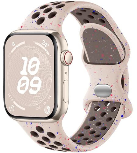 Upeak Bracelet Sport Compatible avec Bracelet Apple Watch 40mm 41mm 38mm, Bracelet en Silicone Respirant à Flocons Colorés, pour Bracelet iWatch Ultra SE Series 9 8 7 6 5 4 3 2 1, S, Pierre du désert