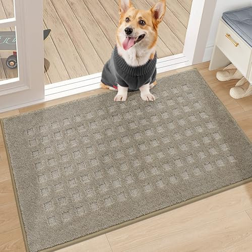 BEQHAUSE Dirt Trapper Door Mat 50x80cm, Indoor Mats Non-Slip Machine Washable Entry Rug, Dog Door Mat, Absorbent and Stain Resistant Welcome Mat for Front Back Door, Muddy Wet Shoes&Paws, Beige