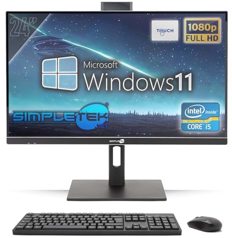 SIMPLETEK - All in One Touch PC Core i7 24 FHD RTX 4060 8GB | 16GB RAM SSD 480GB Windows 11 Pro | All-in-One Desktop | VESA and Webcam Mount
