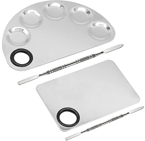 2 Pièces Palette de Maquillage en Acier Inoxydable, Palette de Mélange Cosmétique avec Spatule, Professionnelle Palette pour Peinture,Palette Maquillage, Nail Art