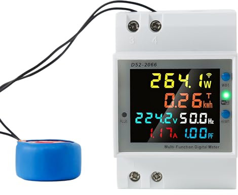 BuyWeek Contatore Elettrico Monofase, Contatore di Energia Intelligente con Controllo APP WIFI Tuya, Amperometro Voltmetro Watt Potenza KWH, Monitor Utilizzo Elettricità Domestica, Guida DIN da 35 mm,