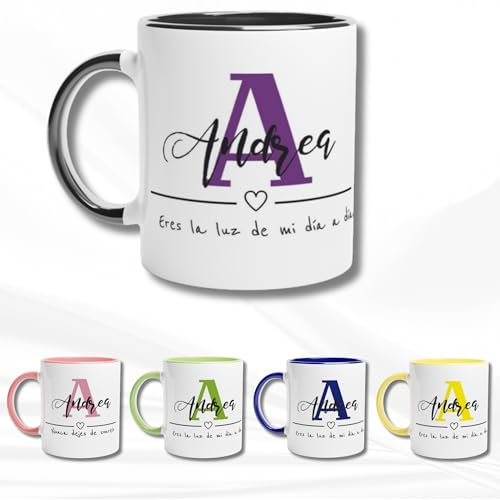 LA CASA DE LA TAZA | Taza PERSONALIZADA | Con Inicial y Nombre | 350 ml | Apta para Microondas | Taza Personalizada a Todo Color (360º alrededor de la Taza) | Ideal para Familiares o Amigos (NEGRA)