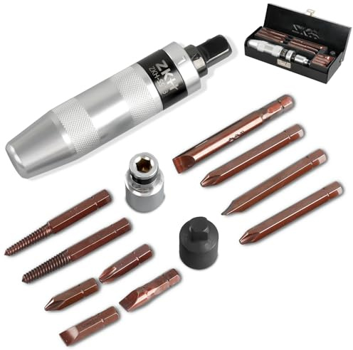 ZKH Destornillador de impacto manual de 3/8 pulgadas, destornillador de impacto reversible manual de 1/2 pulgada, incluye 10 piezas de acero S2 ranurado, Phillips, juego de brocas extractoras de