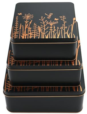 PHILPETY Decorative Storage Box Rural Tin Gift Box Tinplate Candy Cookie Jars Square Storage Containers with Lids for Chocolate Candy Tea Coffee Cosmetics Jewelry Photos Gift Case 3Pcs