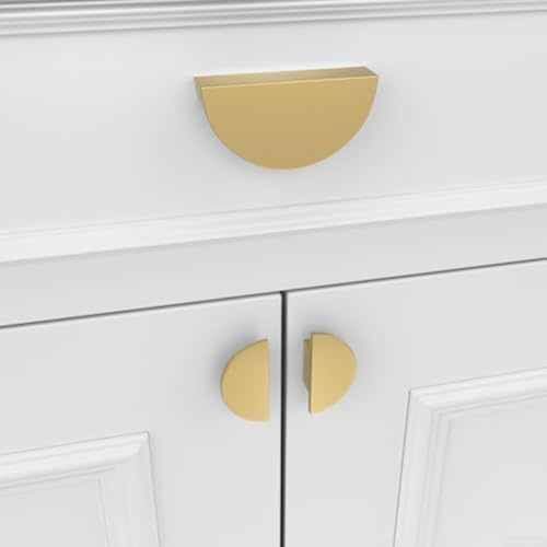 HEBEOT 2 pomelli dorati per armadietti, maniglie per cassetti a mezzaluna, maniglie decorative in ottone per cassetti della cucina