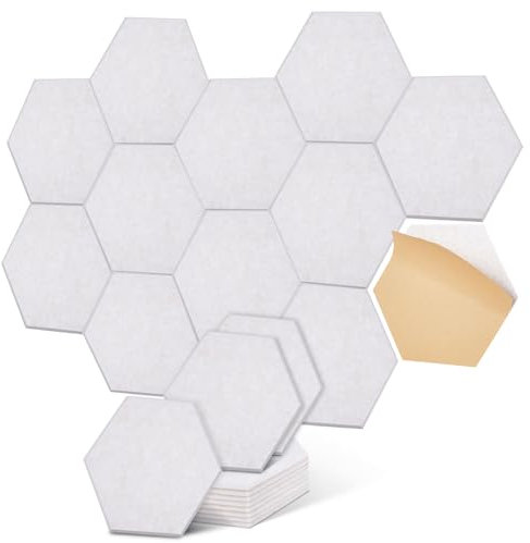 Hexagon Akustikplatten selbstklebend - Schallabsorber für Wand & Decke - 30x26x0.9cm, 12er Pack, Perfekt für Wohnräume, KTVs, Musikzimmer & Büros. (HellesKamel)