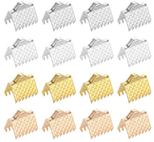 sourcing map 100Pcs 8mm Ribbon Crimp Clamp Ends, Bookmark Pinch Crimp Ends, Fasteners Clasp Crimp Ends for Bracelet Necklace Jewelry Making, 4 Colors