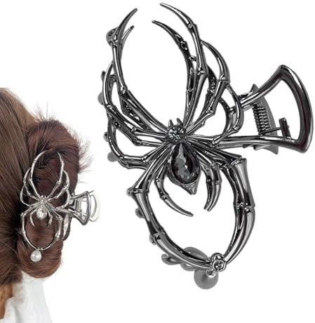 Spider Hair Claw Clip - Gothic Halloween Spider Clips for Women | Metal Hair Claws for Thick Hair (Black)