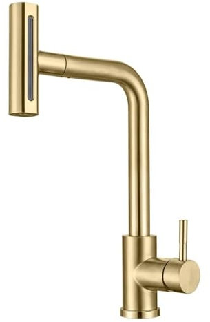 YNNyen Rubinetto da cucina flessibile estraibile a 4 vie, gourmet, acqua calda e fredda (oro spazzolato)